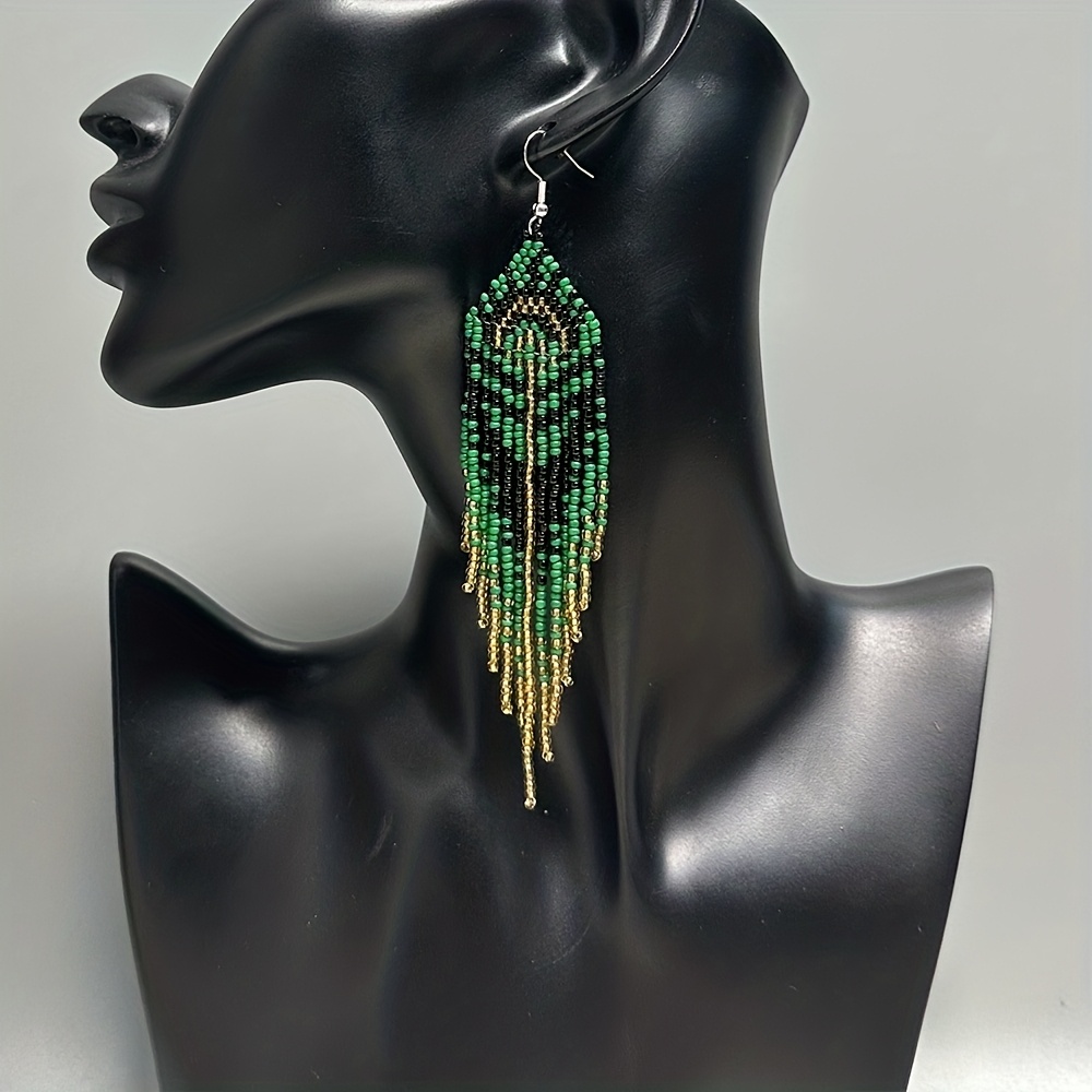 Vintage Dangle Beaded Earrings with Tassels